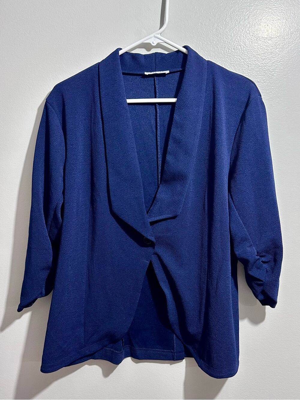 Beyove Classic Navy Open-Front Draped Blouse Size XL (678)